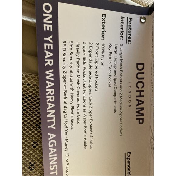 Duchamp London Expandable Travel Backpack Suitcase New Tan Carry-On USB Nylon - Picture 13 of 16